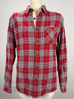 Roots Canada Red Plaid Flannel Shirt Long Sleeve Button Down Cotton Mens S